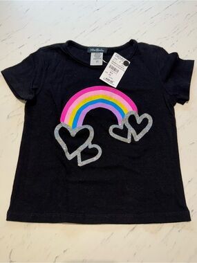Black Rainbow & Glitter Hearts Tee - 3T